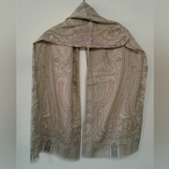New ETRO scarf shawl wool silk Paisley Rectangle art deco Italy 26" x 66" - Picture 4 of 8